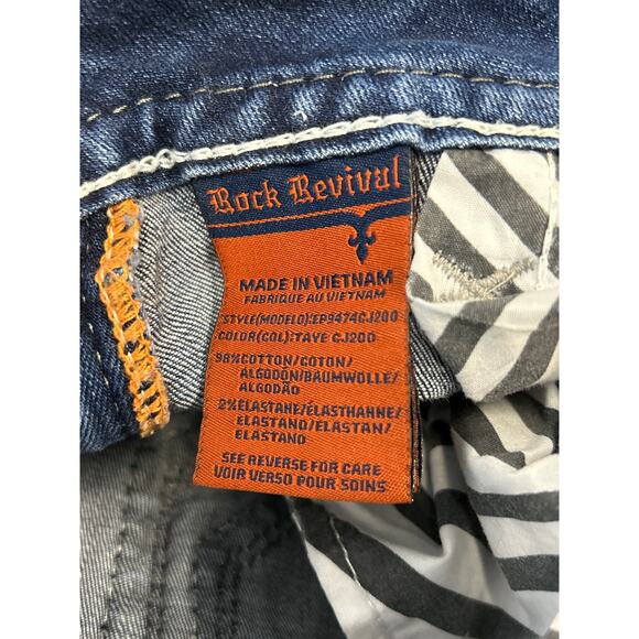 Rock Revival Taye Straight Leg Jeans Medium Wash Distressed Y2K Bling Denim  27 - Picture 10 of 11